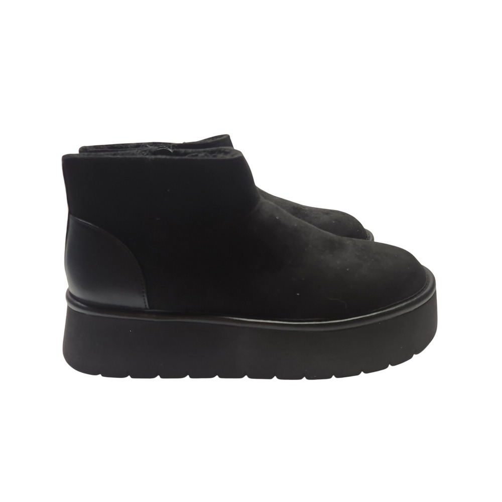 Wild Fable Womens 8 Black Platform Ankle Boots Faux Fur Lined Memory Foam Chunky